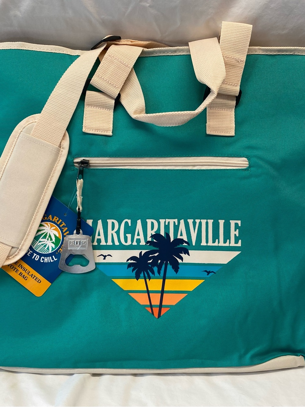 NET Margaritaville XL Deluxe Teal Insulated Tote Cooler with Bottle Opener